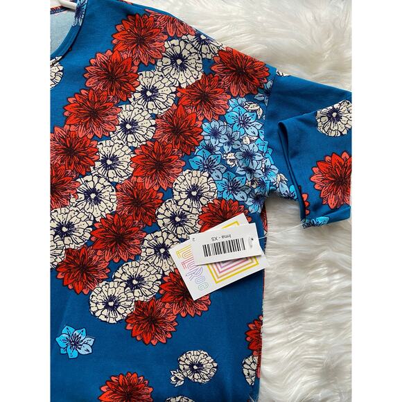 Red, white and blue NWT Xs Lularoe Floral Irma - Picture 3 of 3